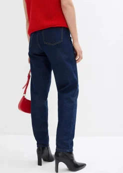 bonprix Bekleidung·Shirts & Tops|Jeans|Mom Jeans High Waist, cropped tiefblau denim ungewaschen