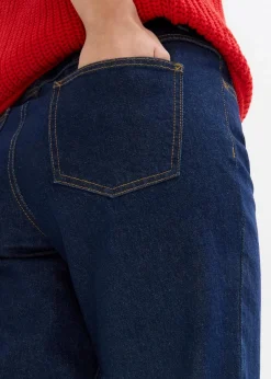 bonprix Bekleidung·Shirts & Tops|Jeans|Mom Jeans High Waist, cropped tiefblau denim ungewaschen