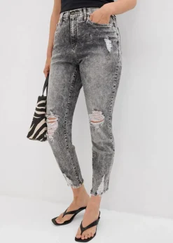 Mom-Jeans High Waist mit Destroy-Effekten|bonprix New