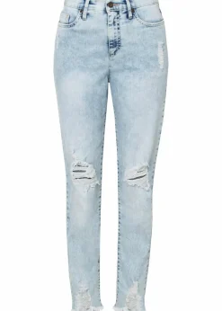 bonprix Bekleidung·Shirts & Tops|Jeans|Mom-Jeans High Waist mit Destroy-Effekten blau used