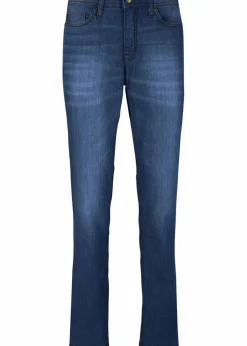 bonprix Jeans|Kurzgrößen|Mom-Jeans Mid Waist, Komfort-Stretch dunkelblau used