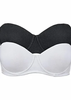 bonprix Große Cups D-H|Nachhaltigere Materialien|Multiway BH mit Bügel mit Bio-Baumwolle (2er Pack) weiss + schwarz