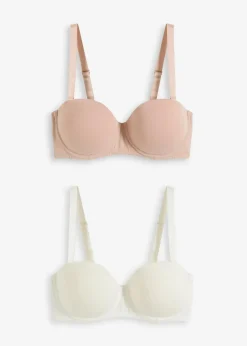 bonprix Große Cups D-H|Nachhaltigere Materialien|Multiway BH mit Bügel mit Bio-Baumwolle (2er Pack) wollweiß + mattbeige 