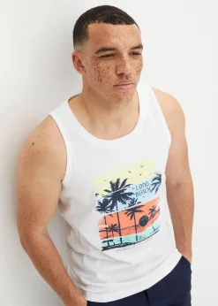 bonprix Strandmode|Große Größen|Muskel-Shirt aus reiner Bio-Baumwolle weiß bedruckt