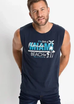 bonprix Große Größen|Shirts & Polos|Muskel-Shirt aus reiner Bio-Baumwolle dunkelblau bedruckt