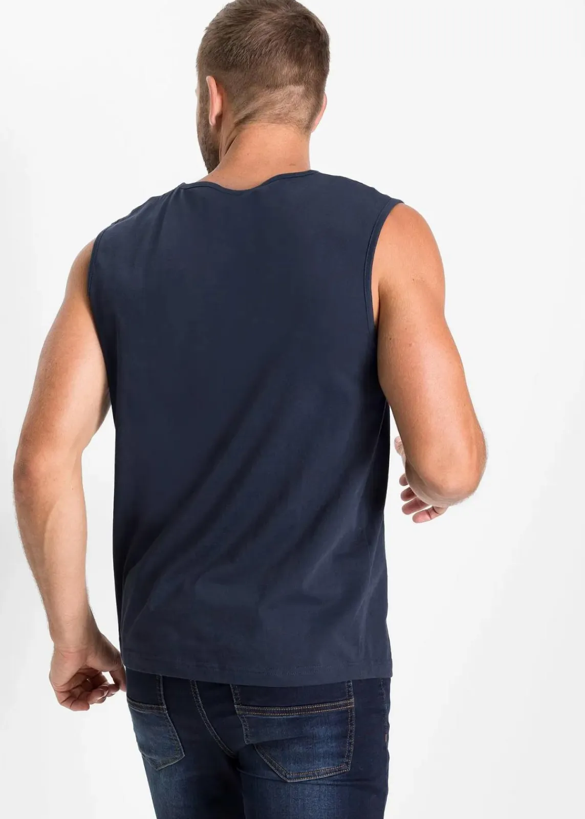 bonprix Große Größen|Shirts & Polos|Muskel-Shirt aus reiner Bio-Baumwolle dunkelblau bedruckt