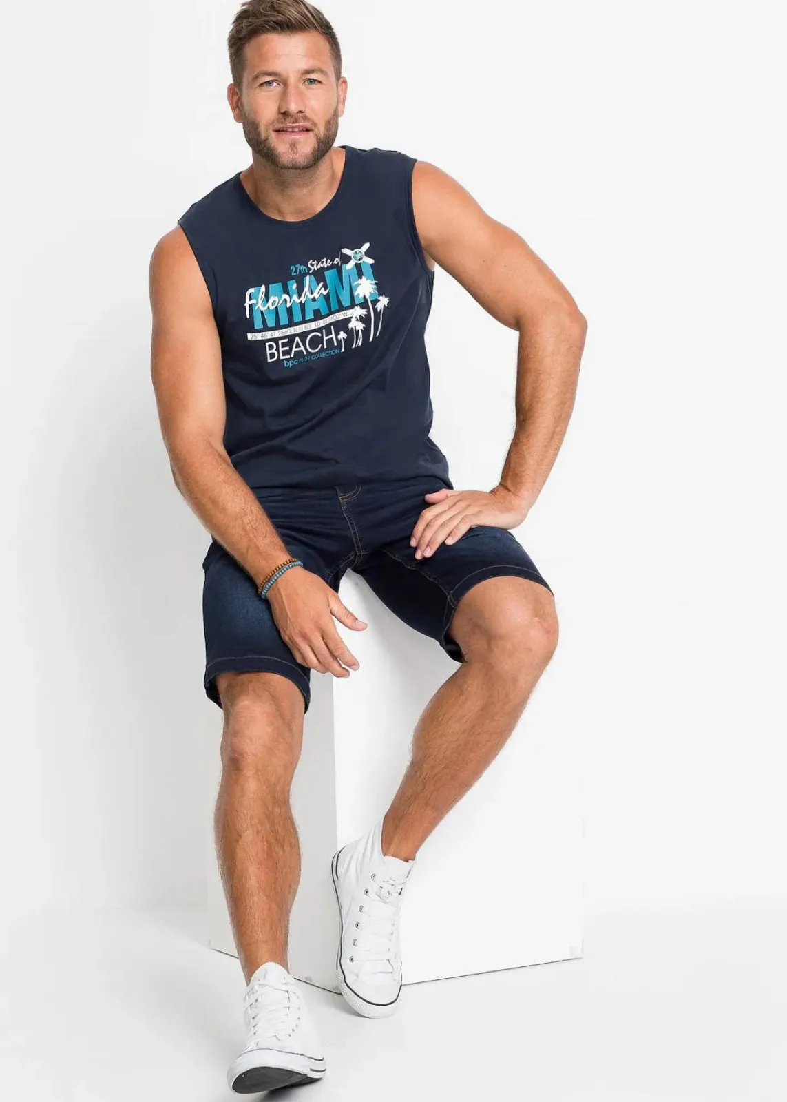 bonprix Große Größen|Shirts & Polos|Muskel-Shirt aus reiner Bio-Baumwolle dunkelblau bedruckt