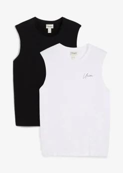 bonprix Große Größen|Shirts & Polos|Muskelshirt (2er Pack) aus reiner Bio-Baumwolle, Loose Fit schwarz+weiß