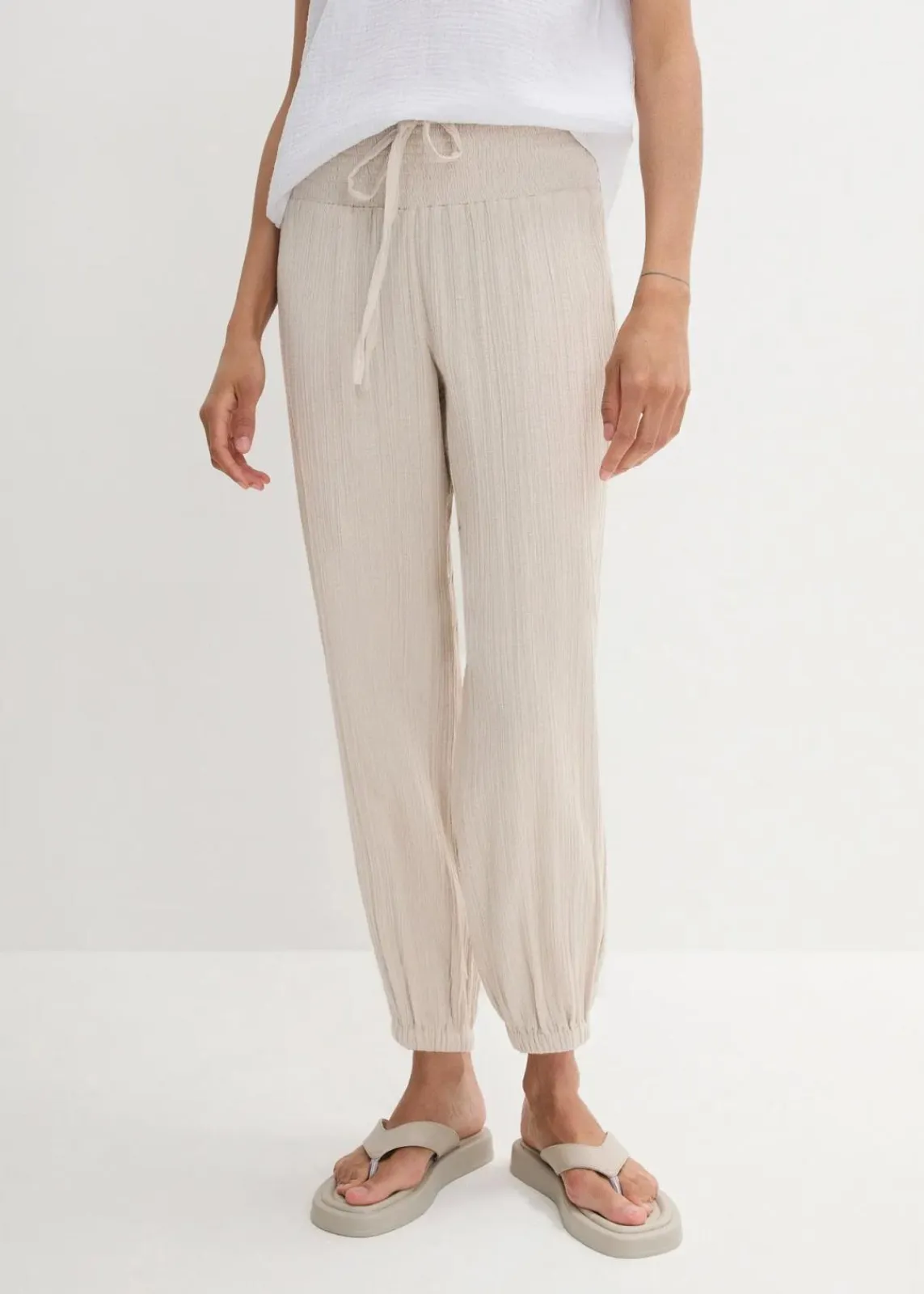 bonprix Bekleidung·Kleider|Hosen|Musselin Hose mit Smockbund steingrau