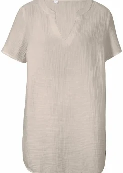 bonprix Blusen & Tuniken|Bekleidung·Jacken & Mäntel|Musselin Long-Tunika aus reiner Baumwolle steingrau