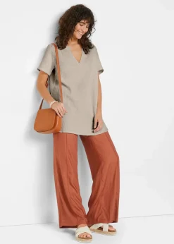 bonprix Blusen & Tuniken|Bekleidung·Jacken & Mäntel|Musselin Long-Tunika aus reiner Baumwolle steingrau