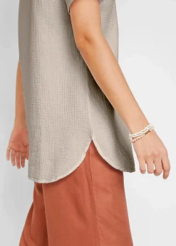 bonprix Blusen & Tuniken|Bekleidung·Jacken & Mäntel|Musselin Long-Tunika aus reiner Baumwolle steingrau