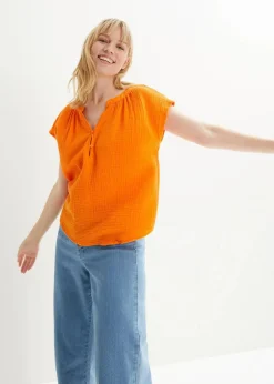 bonprix Blusen & Tuniken|Bekleidung·Jacken & Mäntel|Musselin-Blusentop aus reiner Baumwolle kürbisorange