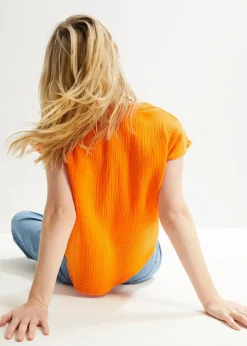 bonprix Blusen & Tuniken|Bekleidung·Jacken & Mäntel|Musselin-Blusentop aus reiner Baumwolle kürbisorange