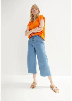 bonprix Blusen & Tuniken|Bekleidung·Jacken & Mäntel|Musselin-Blusentop aus reiner Baumwolle kürbisorange