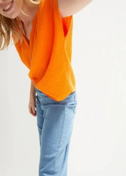 bonprix Blusen & Tuniken|Bekleidung·Jacken & Mäntel|Musselin-Blusentop aus reiner Baumwolle kürbisorange