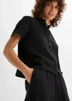 bonprix Bekleidung·Kleider|Hosen|Musselin-Culotte aus Baumwolle schwarz