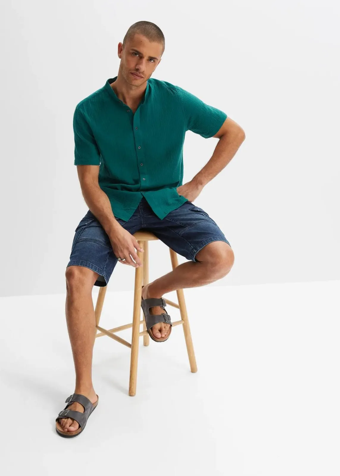 bonprix Große Größen|Hemden|Musselin-Kurzarmhemd petrol