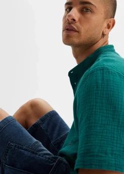 bonprix Große Größen|Hemden|Musselin-Kurzarmhemd petrol