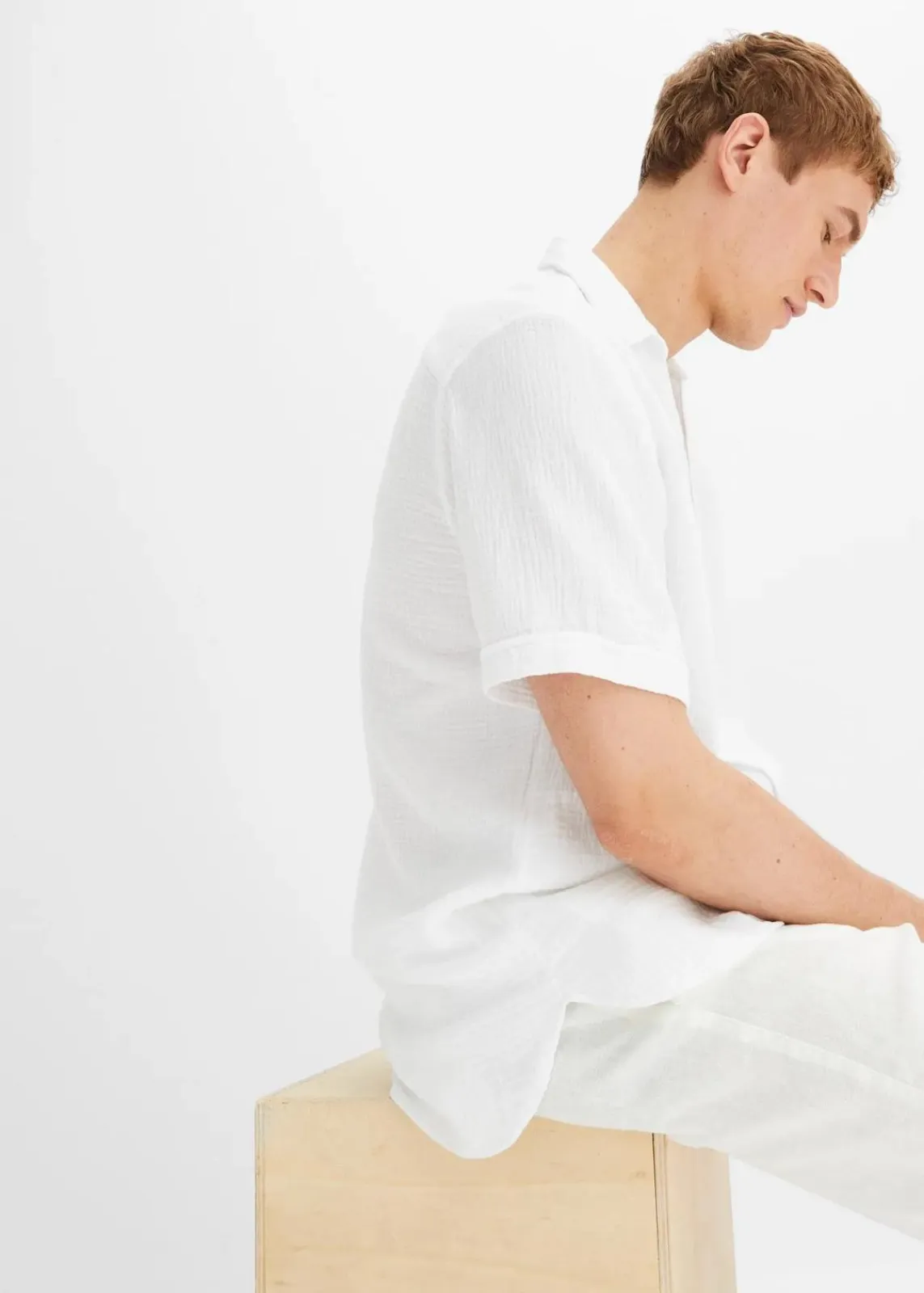 bonprix Große Größen|Hemden|Musselin-Kurzarmhemd aus reiner Baumwolle weiß