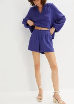 bonprix Bekleidung·Outdoorbekleidung|Bekleidung·Kleider|Musselin-Shorts aus reiner Baumwolle blauviolett
