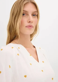 bonprix Bekleidung·Jacken & Mäntel|Blusen & Tuniken|Musselin-Tunika weiß/sandstein bedruckt