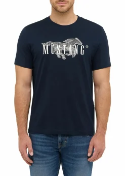 Mustang Jeans Große Größen|Marken|Mustang Austin T-Shirt aus reiner Baumwolle dunkelblau bedruckt