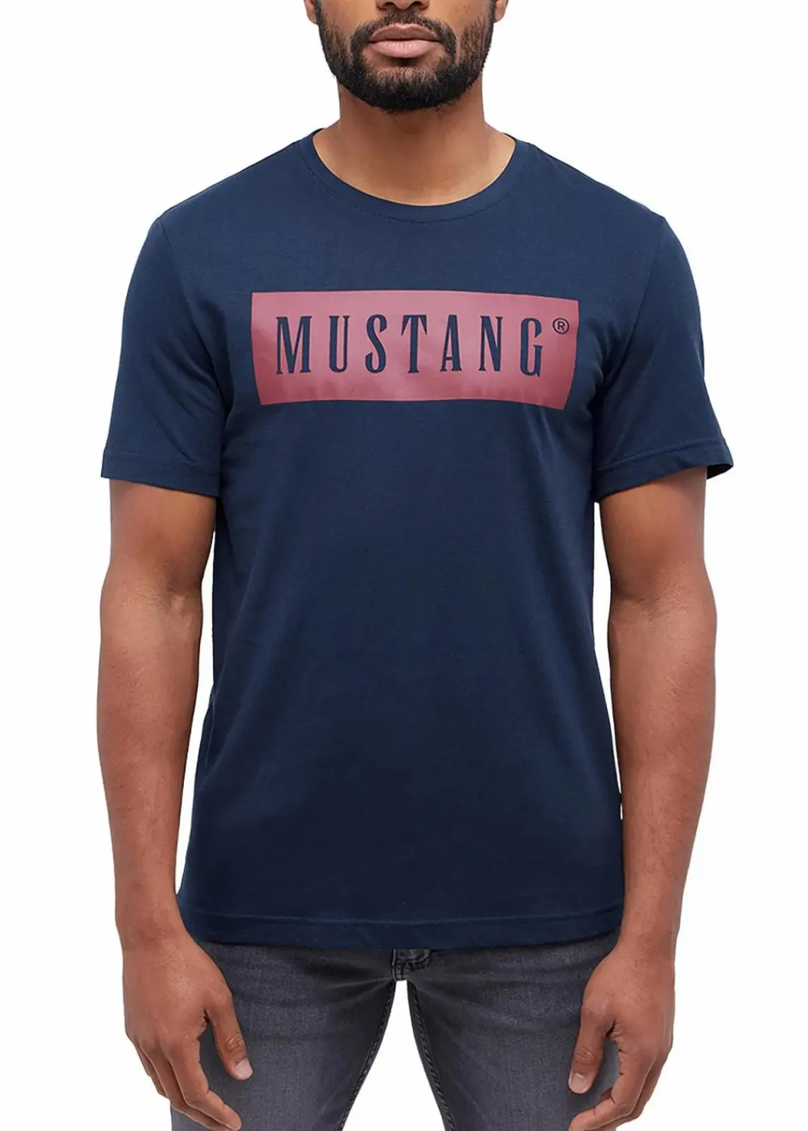 Mustang Jeans Große Größen|Marken|Mustang Austin T-Shirt aus reiner Baumwolle dunkelblau bedruckt