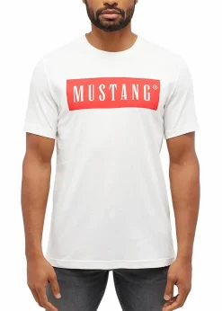 Mustang Jeans Große Größen|Marken|Mustang Austin T-Shirt aus reiner Baumwolle weiß bedruckt