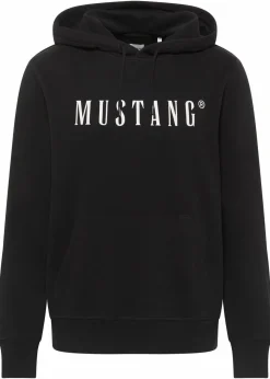 Mustang Jeans Große Größen|Marken|Mustang Bronson Hoodie aus reiner Bio-Baumwolle schwarz bedruckt