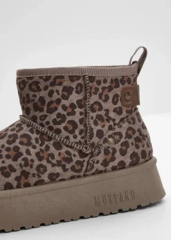 Mustang High Heels|Gefütterte Winterschuhe|Plateau-Boots taupe leo