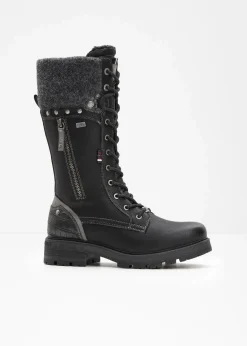 Mustang High Heels|Gefütterte Winterschuhe|Schnürstiefel schwarz