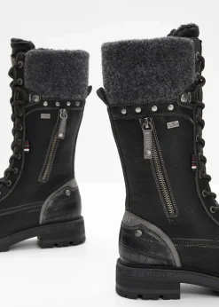 Mustang High Heels|Gefütterte Winterschuhe|Schnürstiefel schwarz