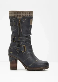 Mustang High Heels|Gefütterte Winterschuhe|Stiefel navy
