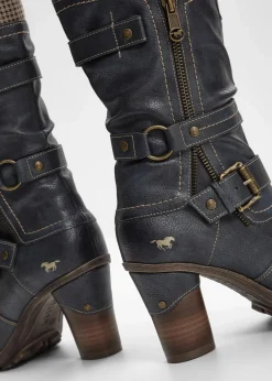 Mustang High Heels|Gefütterte Winterschuhe|Stiefel navy