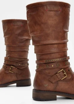 Mustang High Heels|Gefütterte Winterschuhe|Stiefel cognac