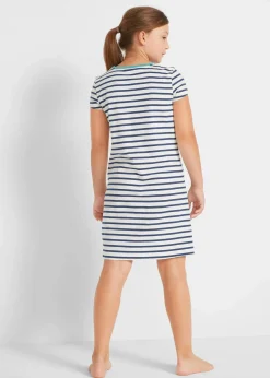 bonprix Mehrfachpacks|Mädchen·Nachtwäsche|Nachthemd aus reiner Baumwolle mit kurzen Ärmeln (2er-Pack) mint/blau weiß gestreift