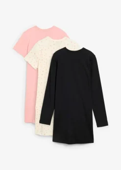 bonprix Mehrfachpacks|Mädchen·Nachtwäsche|Nachthemd aus reiner Bio-Baumwolle (3er Pack) schwarz+softrosa+cremeweiß bedruckt