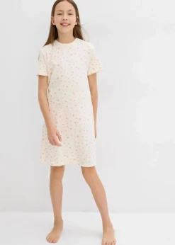 bonprix Mehrfachpacks|Mädchen·Nachtwäsche|Nachthemd aus reiner Bio-Baumwolle (3er Pack) schwarz+softrosa+cremeweiß bedruckt