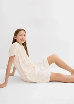 bonprix Mehrfachpacks|Mädchen·Nachtwäsche|Nachthemd aus reiner Bio-Baumwolle (3er Pack) schwarz+softrosa+cremeweiß bedruckt