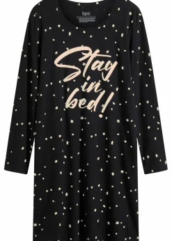 bonprix Wäsche·Nachtwäsche|Nachhaltigere Materialien|Nachthemd aus reiner Bio-Baumwolle schwarz gemustert