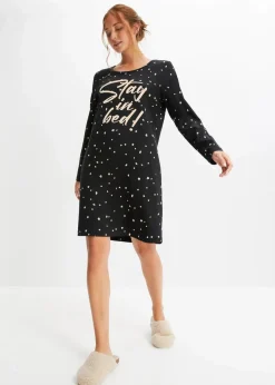 bonprix Wäsche·Nachtwäsche|Nachhaltigere Materialien|Nachthemd aus reiner Bio-Baumwolle schwarz gemustert