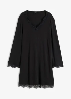 bonprix Wäsche·Nachtwäsche|Nachtwäsche|Nachthemd aus Rippe mit Spitze schwarz