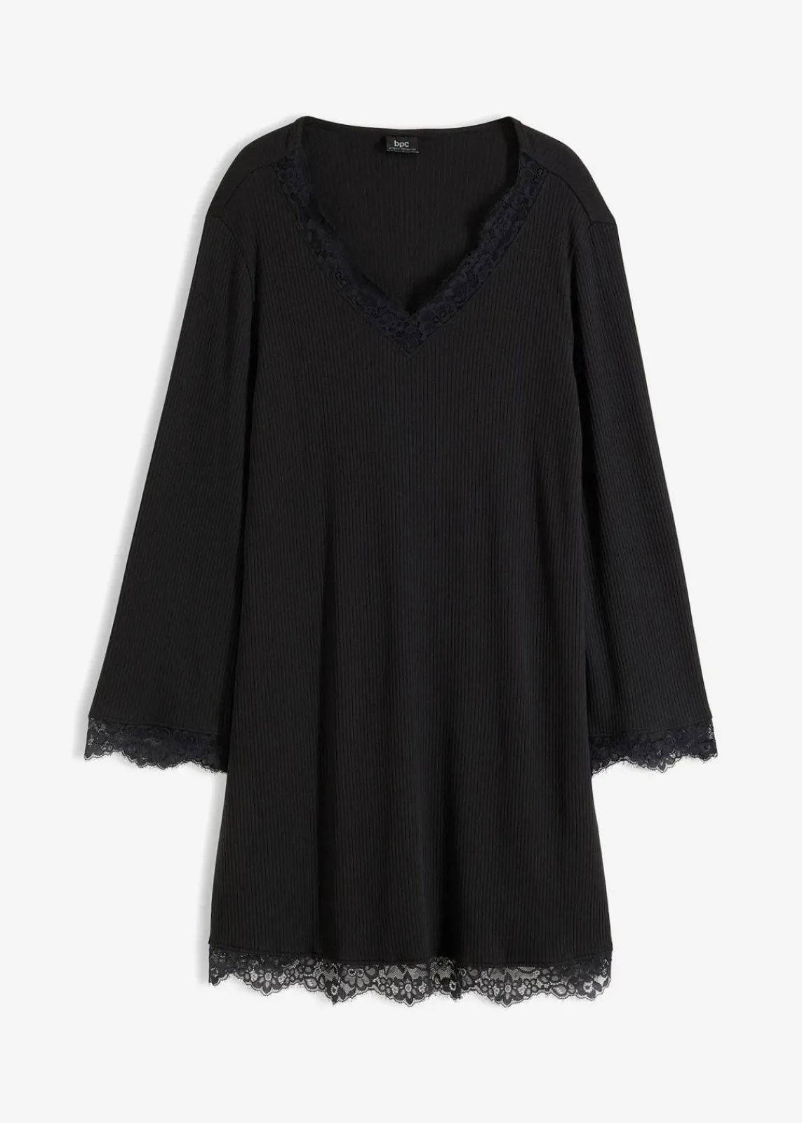 bonprix Wäsche·Nachtwäsche|Nachtwäsche|Nachthemd aus Rippe mit Spitze schwarz