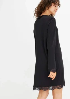 bonprix Wäsche·Nachtwäsche|Nachtwäsche|Nachthemd aus Rippe mit Spitze schwarz