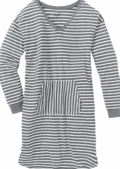 bonprix Wäsche·Nachtwäsche|Nachhaltigere Materialien|Nachthemd mit Bio-Baumwolle grau meliert/wollweiß gestreift