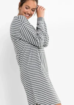 bonprix Wäsche·Nachtwäsche|Nachhaltigere Materialien|Nachthemd mit Bio-Baumwolle grau meliert/wollweiß gestreift