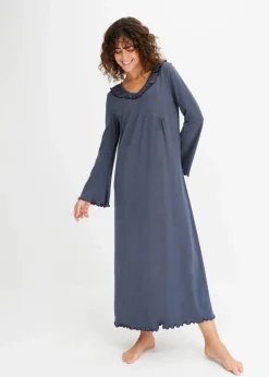 bonprix Wäsche·Nachtwäsche|Nachhaltigere Materialien|Nachthemd mit Rüschen nachtblau