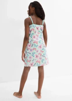 bonprix Mehrfachpacks|Mädchen·Nachtwäsche|Nachthemd mit weicher Bio-Baumwolle (2er Pack) hellgrau meliert+pastellmint bedruckt