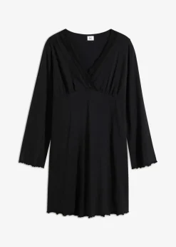 bonprix Wäsche·Nachtwäsche|Nachhaltigere Materialien|Nachthemd mit zarter Spitze schwarz